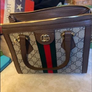 Brown leather handbag